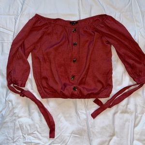 Papermoon, crop top, size small, burgundy, fake buttons, cinched at waist
